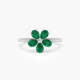 14K Five-Leaf Emerald and Diamond Ring - GeumJewels