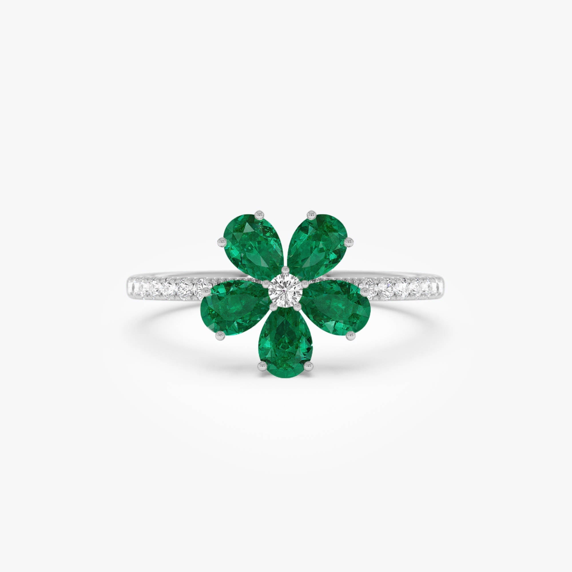 14K Five-Leaf Emerald and Diamond Ring - GeumJewels