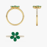 14K Five-Leaf Emerald and Diamond Ring - GeumJewels