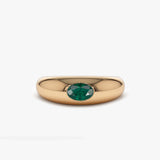 14k Flush Set Oval Emerald Dome Ring - GeumJewels
