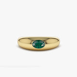 14k Flush Set Oval Emerald Dome Ring - GeumJewels