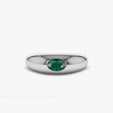 14k Flush Set Oval Emerald Dome Ring - GeumJewels
