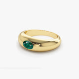 14k Flush Set Oval Emerald Dome Ring - GeumJewels