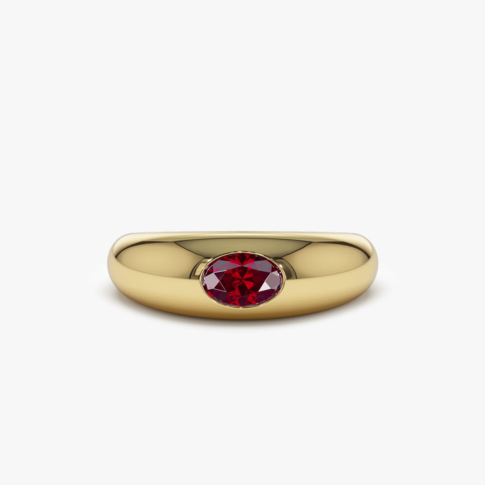 14k Flush Set Oval Ruby Dome Ring - GeumJewels