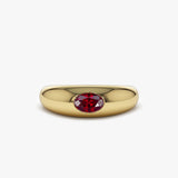 14k Flush Set Oval Ruby Dome Ring - GeumJewels