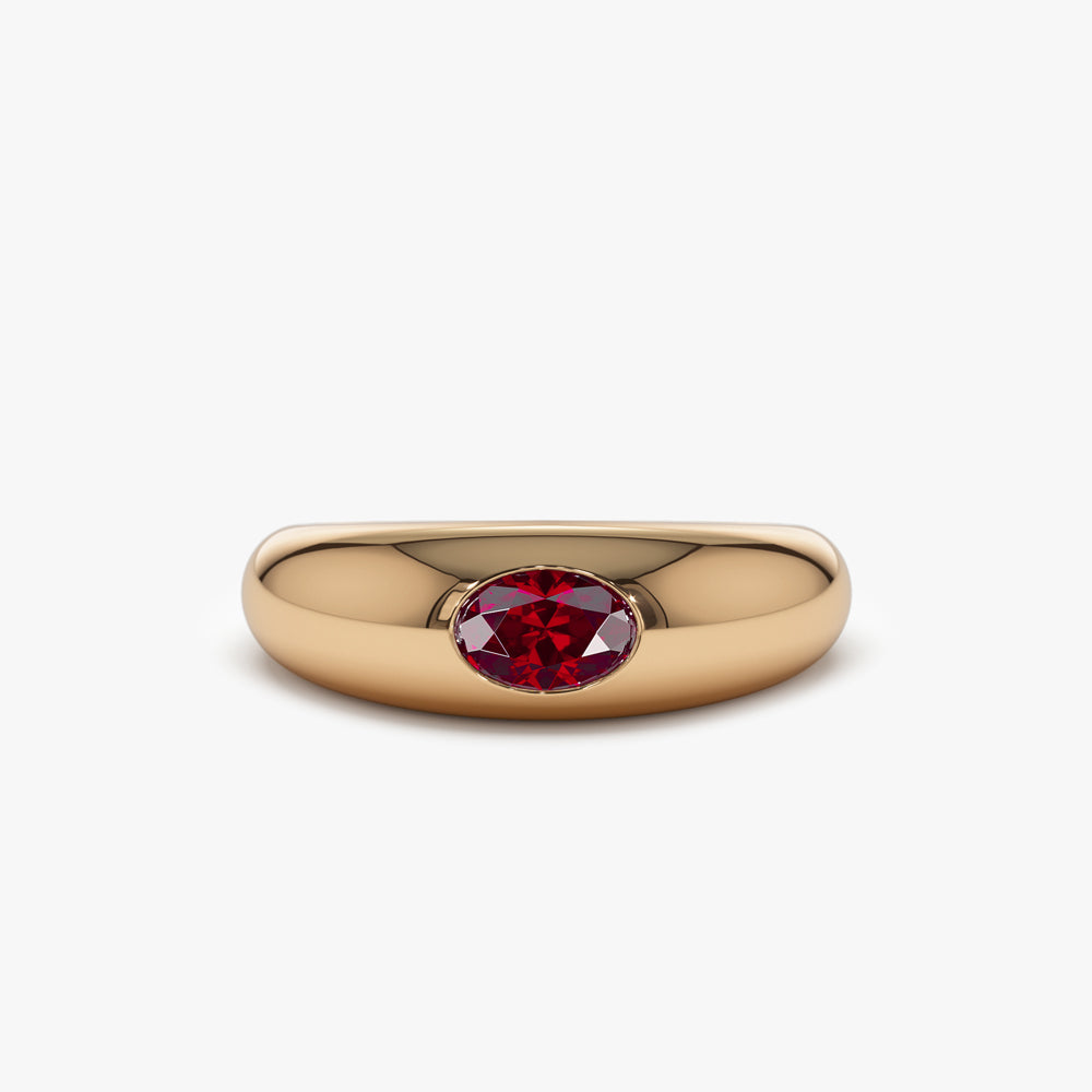 14k Flush Set Oval Ruby Dome Ring - GeumJewels