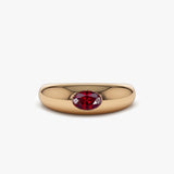 14k Flush Set Oval Ruby Dome Ring - GeumJewels