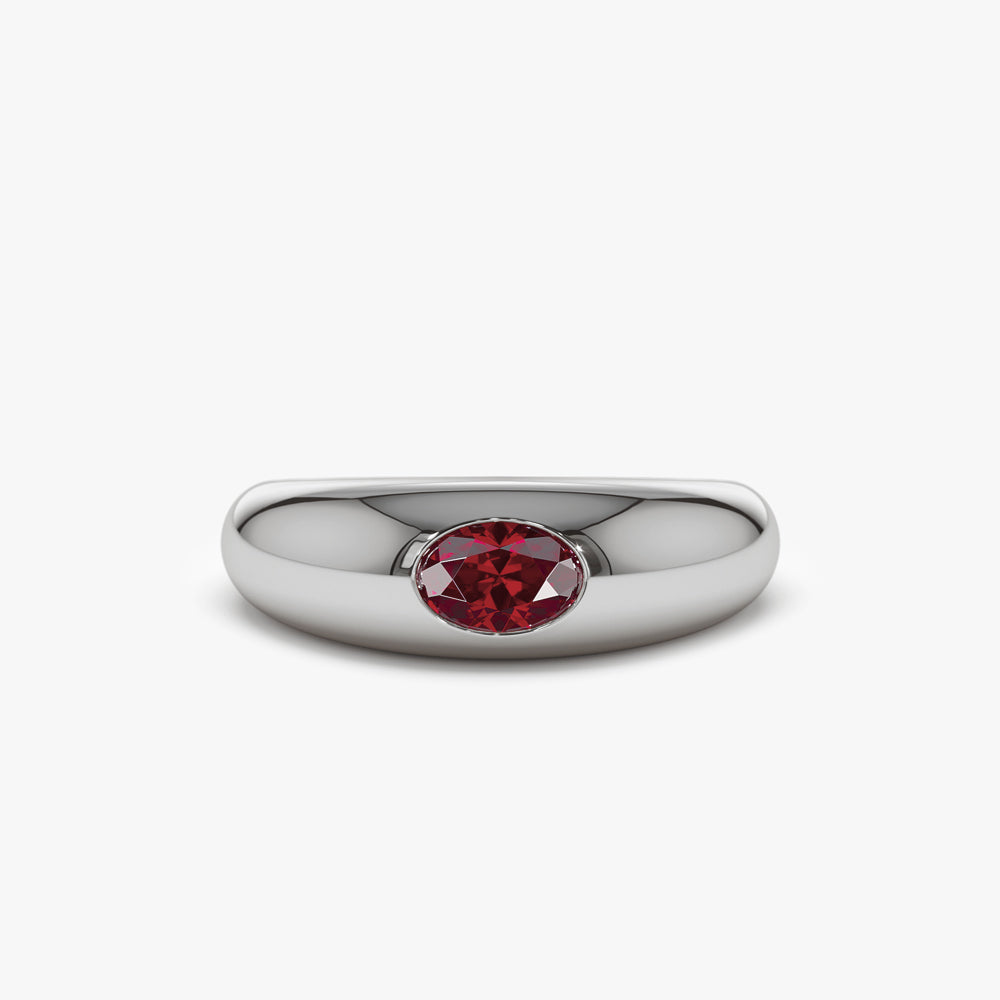14k Flush Set Oval Ruby Dome Ring - GeumJewels