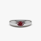14k Flush Set Oval Ruby Dome Ring - GeumJewels