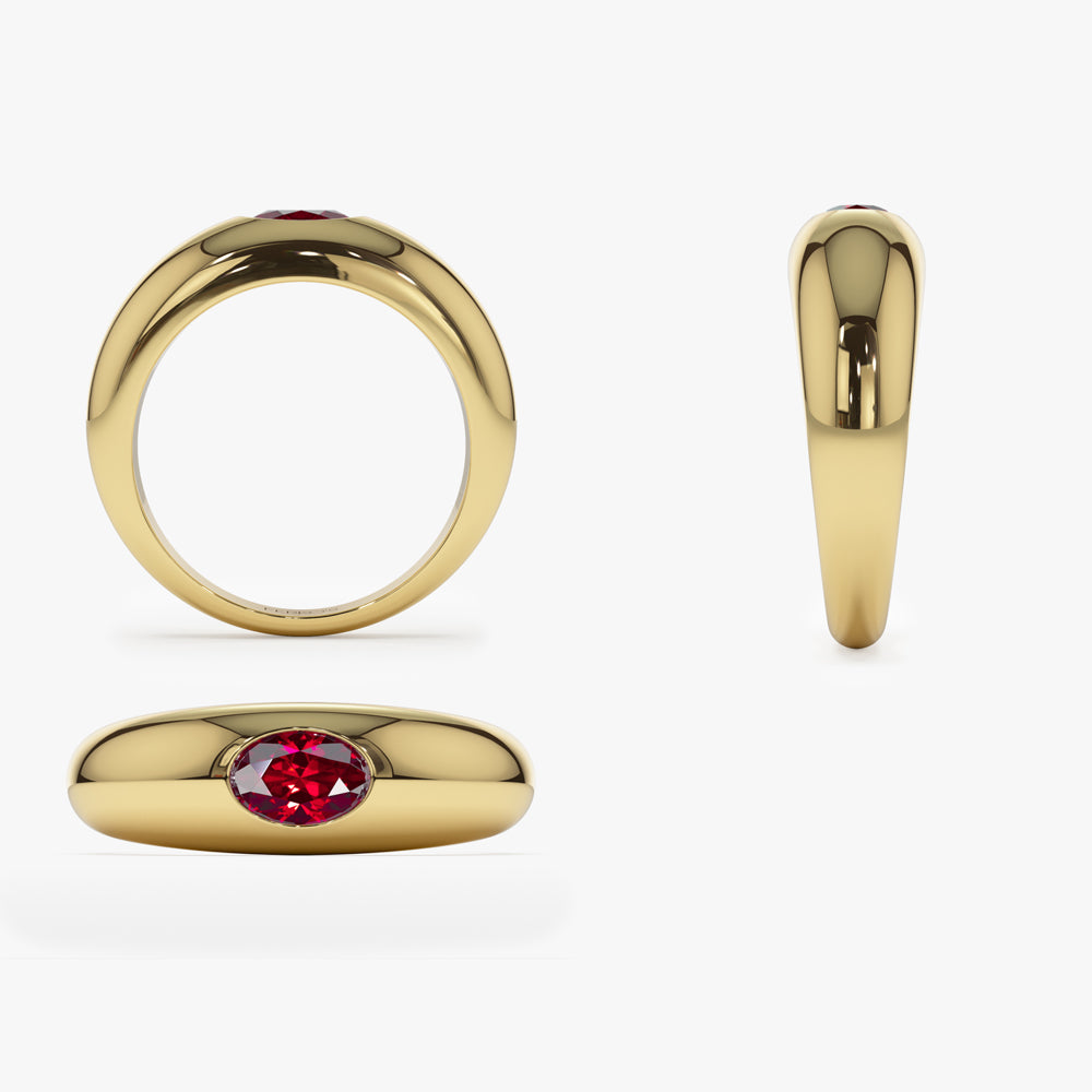 14k Flush Set Oval Ruby Dome Ring - GeumJewels