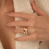 14k Flush Set Oval Ruby Dome Ring - GeumJewels