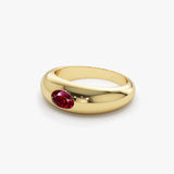 14k Flush Set Oval Ruby Dome Ring - GeumJewels