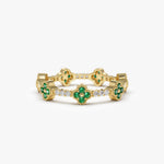 14k Full Eternity Clover Emerald and Diamond Ring - GeumJewels