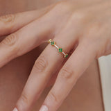 14k Full Eternity Clover Emerald and Diamond Ring - GeumJewels