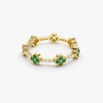 14k Full Eternity Clover Emerald and Diamond Ring - GeumJewels