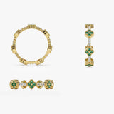 14k Full Eternity Clover Emerald and Diamond Ring - GeumJewels