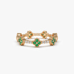 14k Full Eternity Clover Emerald and Diamond Ring - GeumJewels