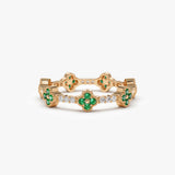 14k Full Eternity Clover Emerald and Diamond Ring - GeumJewels