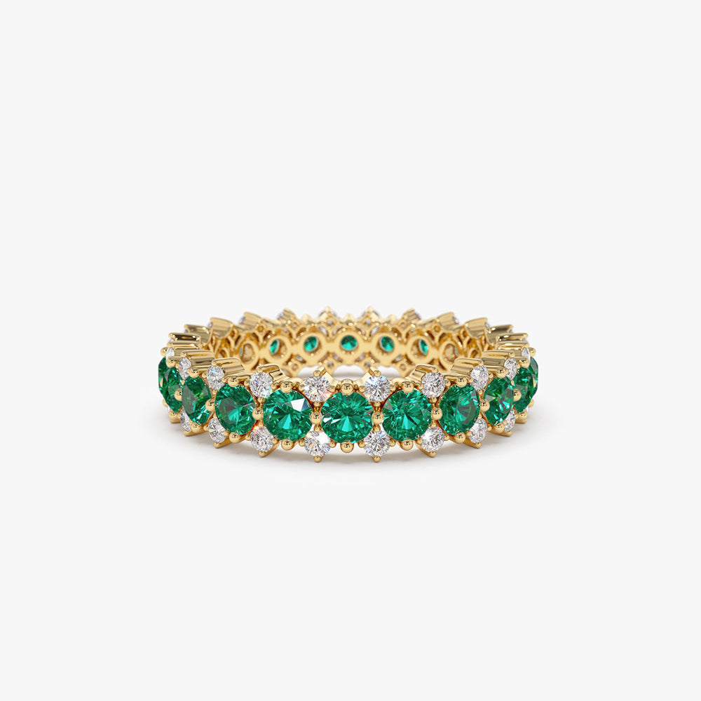 14k Full Eternity Round Emerald and Diamond Anniversary Ring - GeumJewels