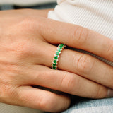 14k Full Eternity Round Emerald and Diamond Anniversary Ring - GeumJewels