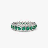 14k Full Eternity Round Emerald and Diamond Anniversary Ring - GeumJewels