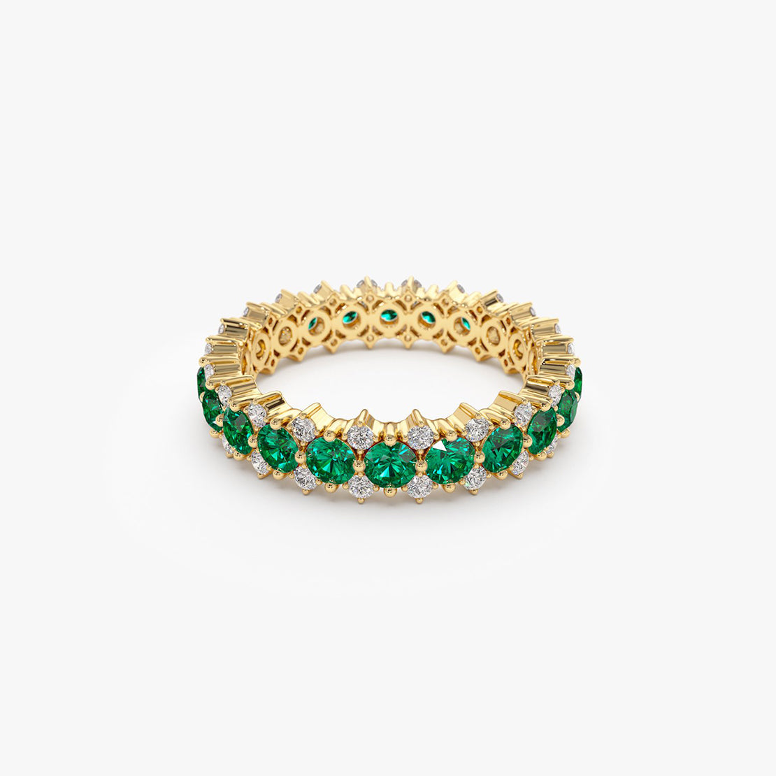 14k Full Eternity Round Emerald and Diamond Anniversary Ring - GeumJewels