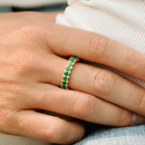 14k Full Eternity Round Emerald and Diamond Anniversary Ring - GeumJewels