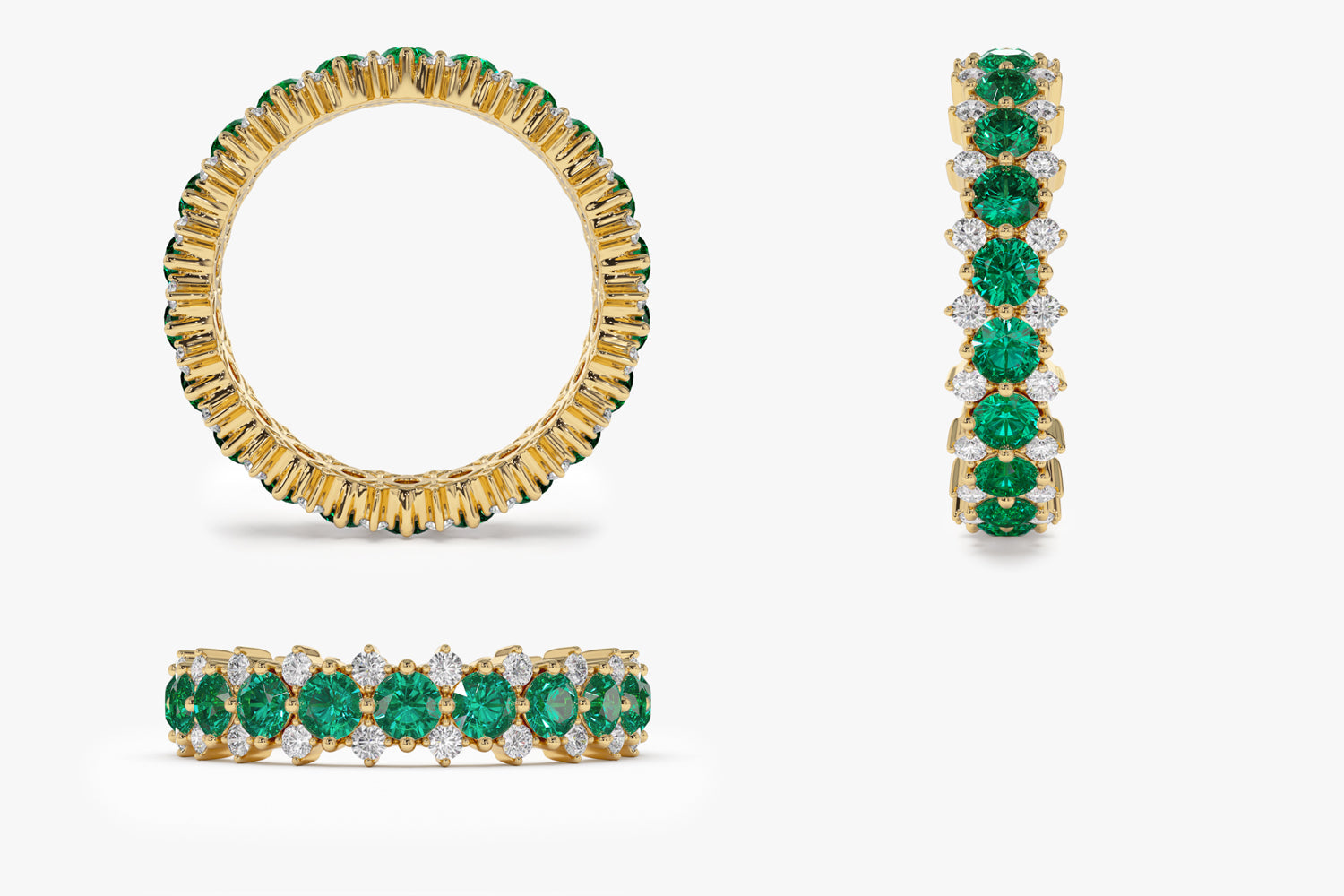 14k Full Eternity Round Emerald and Diamond Anniversary Ring - GeumJewels