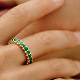 14k Full Eternity Round Emerald and Diamond Anniversary Ring - GeumJewels