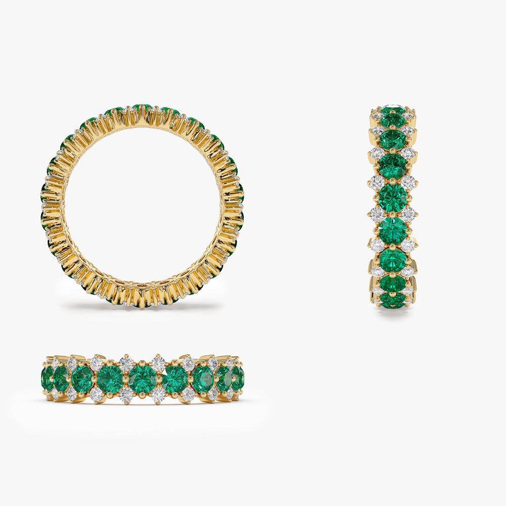 14k Full Eternity Round Emerald and Diamond Anniversary Ring - GeumJewels