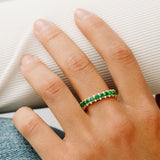 14k Full Eternity Round Emerald and Diamond Anniversary Ring - GeumJewels