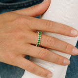 14k Full Eternity Round Emerald and Diamond Anniversary Ring - GeumJewels
