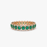 14k Full Eternity Round Emerald and Diamond Anniversary Ring - GeumJewels