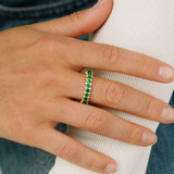 14k Full Eternity Round Emerald and Diamond Anniversary Ring - GeumJewels