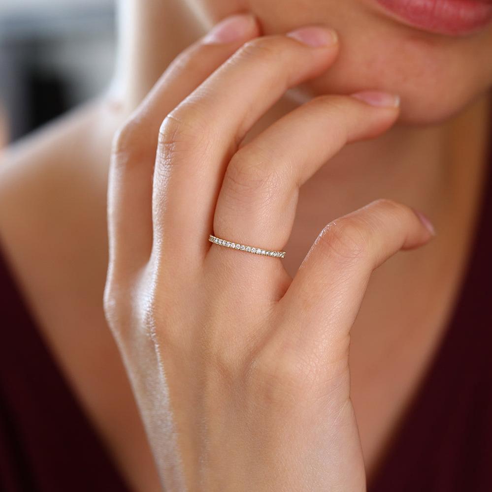 14K Gold 1.5MM Full Eternity Diamond Ring - GeumJewels