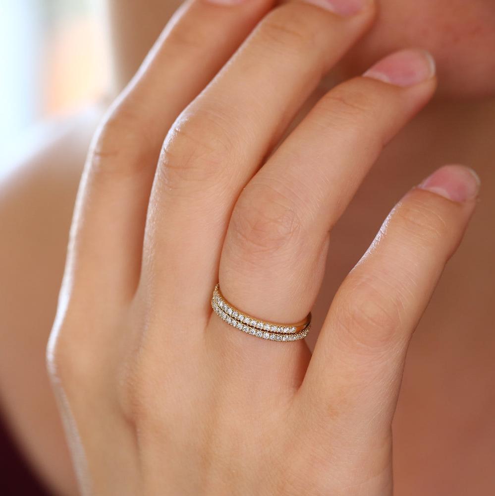14K Gold 1.5MM Full Eternity Diamond Ring - GeumJewels