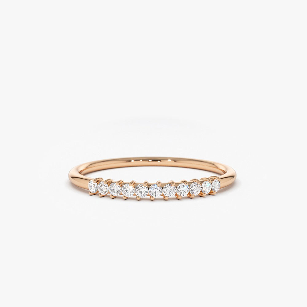 14K Gold 11 Stone Petite Diamond Wedding Band - GeumJewels