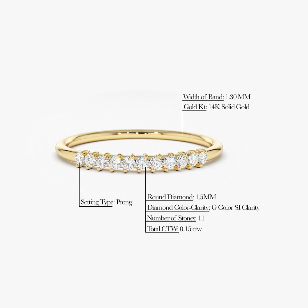 14K Gold 11 Stone Petite Diamond Wedding Band - GeumJewels