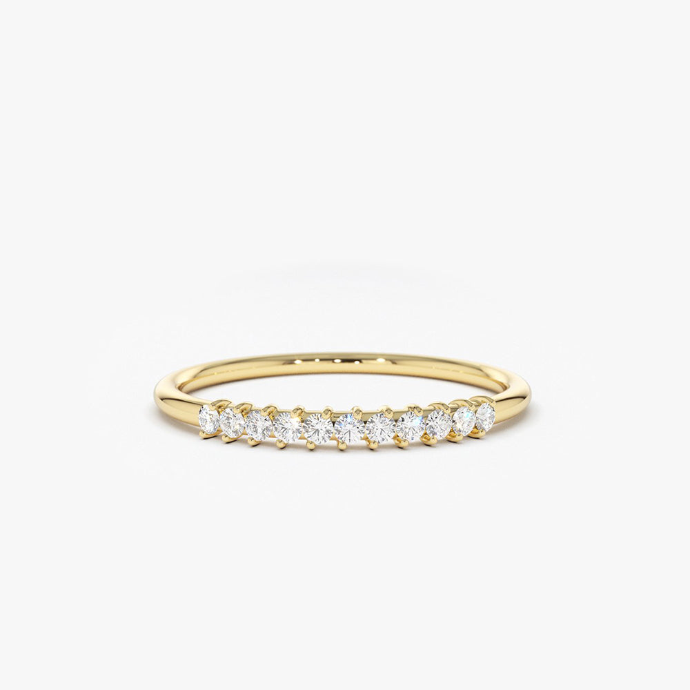 14K Gold 11 Stone Petite Diamond Wedding Band - GeumJewels