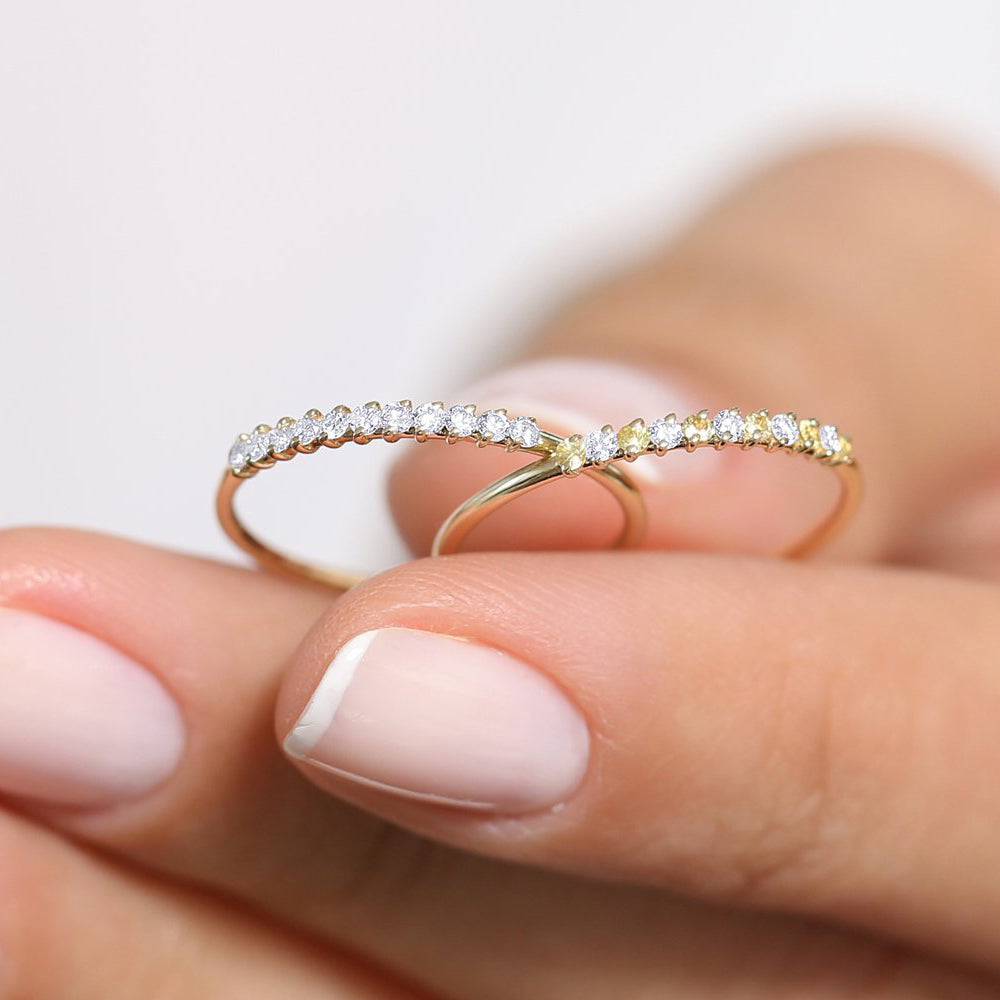 14K Gold 11 Stone Petite Diamond Wedding Band - GeumJewels