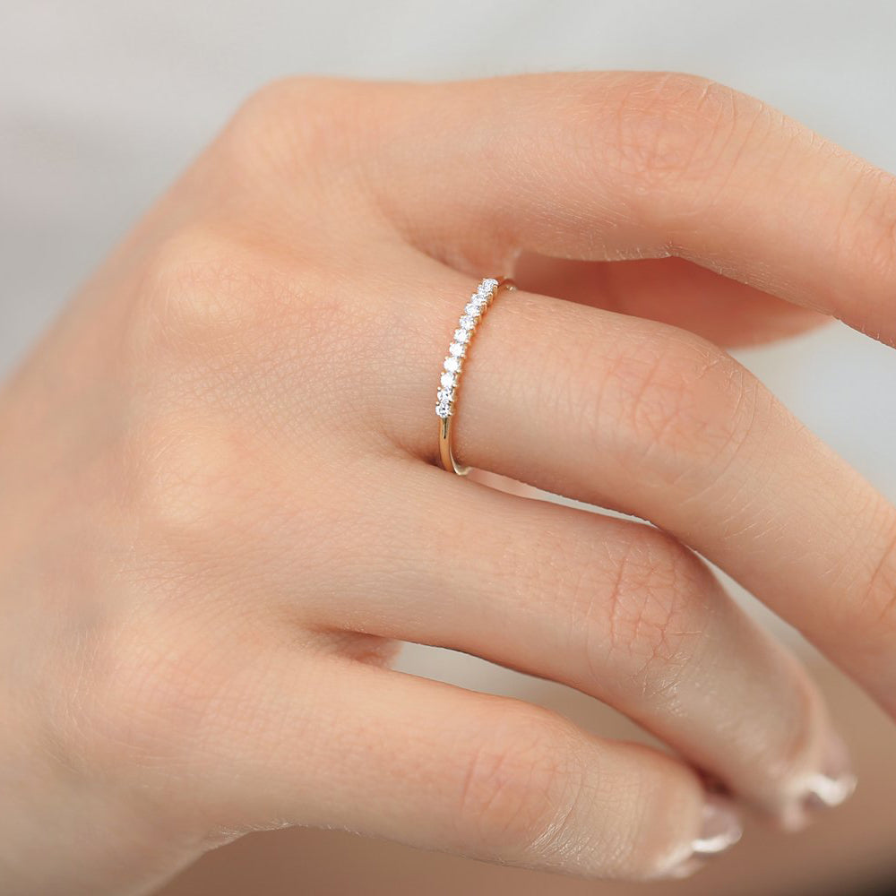 14K Gold 11 Stone Petite Diamond Wedding Band - GeumJewels