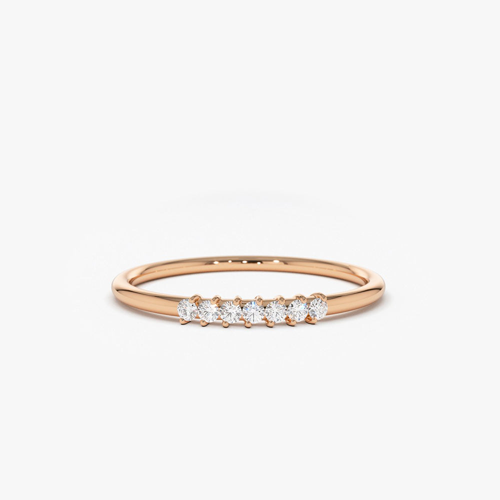 14k Gold 7 Stone Petite Diamond Wedding Band - GeumJewels