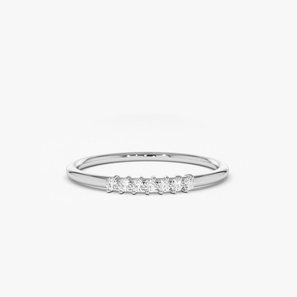 14k Gold 7 Stone Petite Diamond Wedding Band - GeumJewels