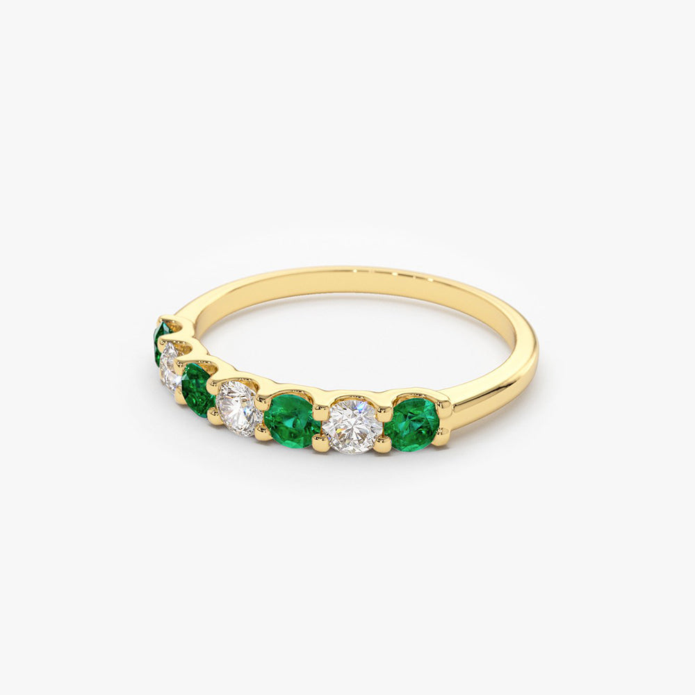 14K Gold Alternating Emerald and Diamond Wedding Band - GeumJewels