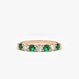 14K Gold Alternating Emerald and Diamond Wedding Band - GeumJewels