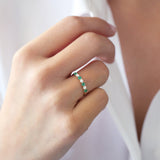 14K Gold Alternating Emerald and Diamond Wedding Band - GeumJewels