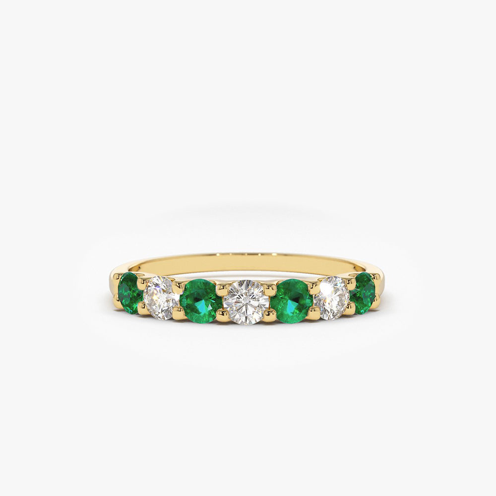 14K Gold Alternating Emerald and Diamond Wedding Band - GeumJewels