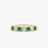 14K Gold Alternating Emerald and Diamond Wedding Band - GeumJewels