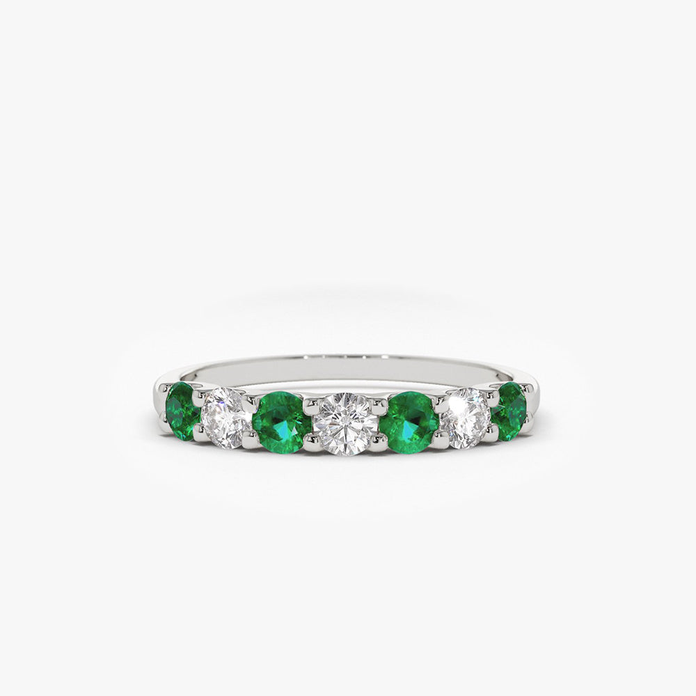 14K Gold Alternating Emerald and Diamond Wedding Band - GeumJewels