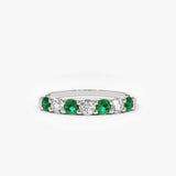 14K Gold Alternating Emerald and Diamond Wedding Band - GeumJewels